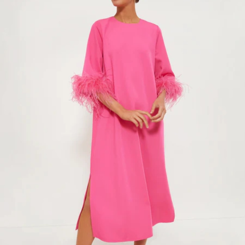 Tuckernuck Bright Pink Dress with Feather Accents